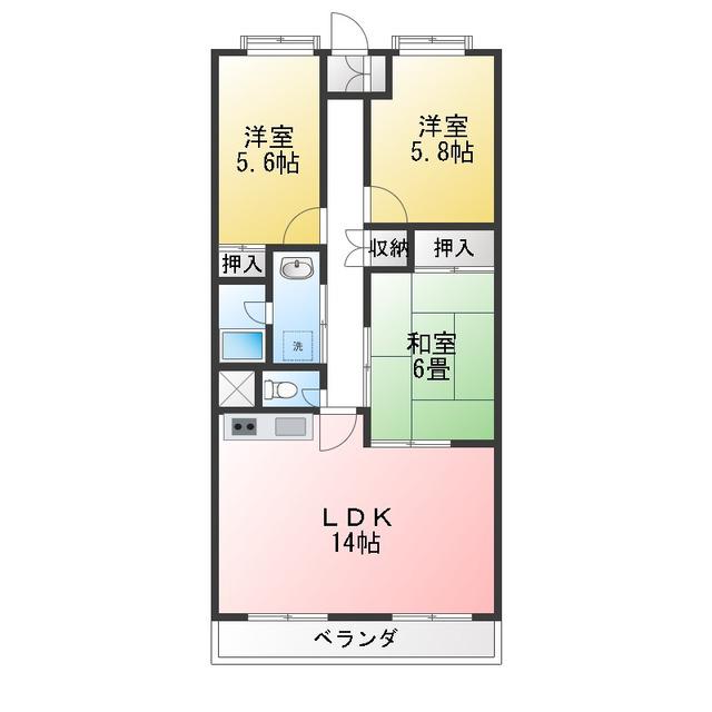 ロイヤルガーデン徳倉壱番館(3LDK/2階)の間取り写真