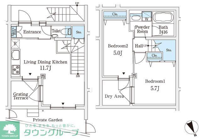 アグレシオテラス恵比寿(2LDK/1階)の間取り写真