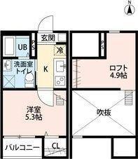 コンフォート上高畑 (1K/2階)の間取り写真