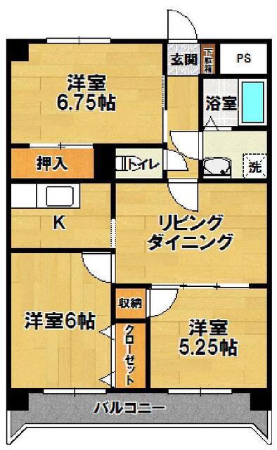フレンズ洞峰(3DK/6階)の間取り写真