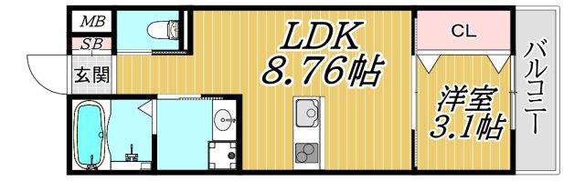 GAZELL NOAH尼崎次屋(1LDK/2階)の間取り写真