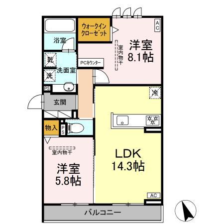 グラン ミリュウ(2LDK/3階)の間取り写真