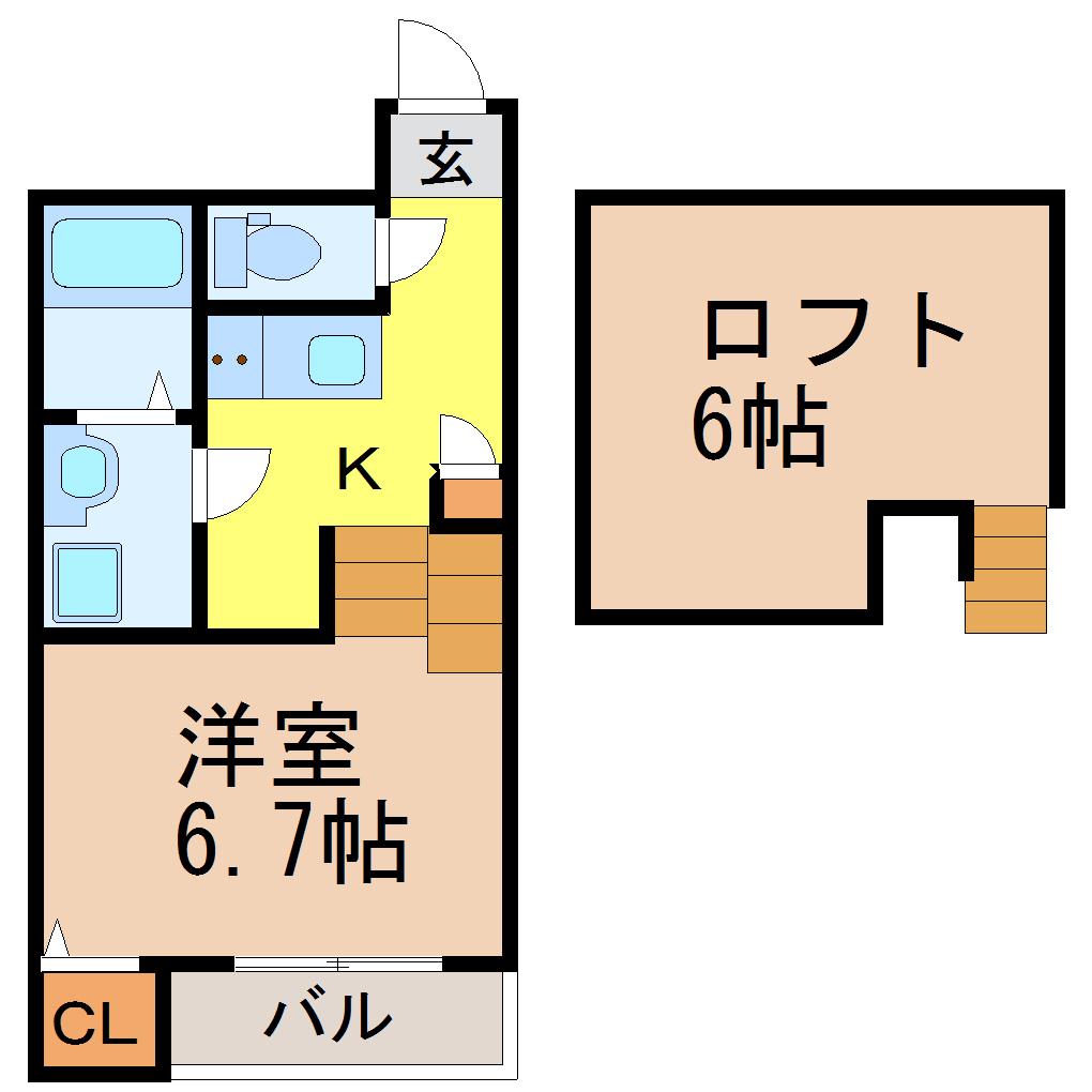 DAUNA下坂町(1K/1階)の間取り写真
