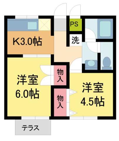 パークサイドハウス(2K/1階)の間取り写真