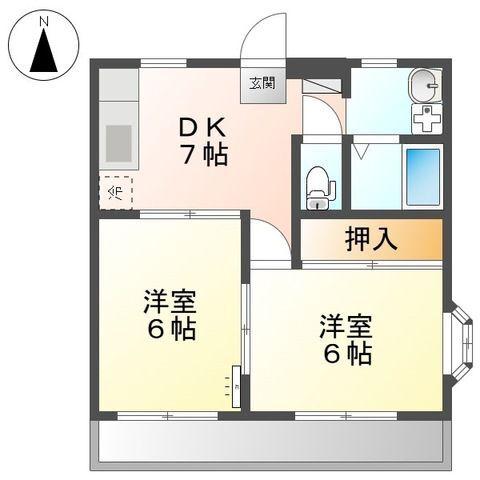 トクラハイツ(2DK/2階)の間取り写真
