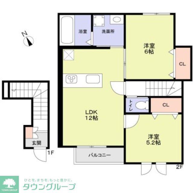 グランプレイス越谷(2LDK/2階)の間取り写真