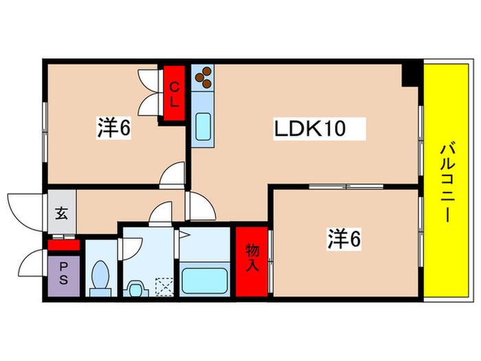 カメリア向ヶ丘(2LDK/3階)の間取り写真