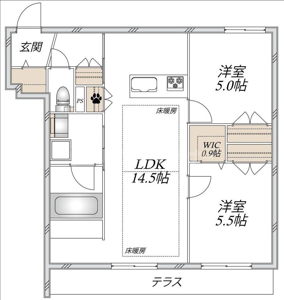 ティオ ブルーノ(2LDK/1階)の間取り写真