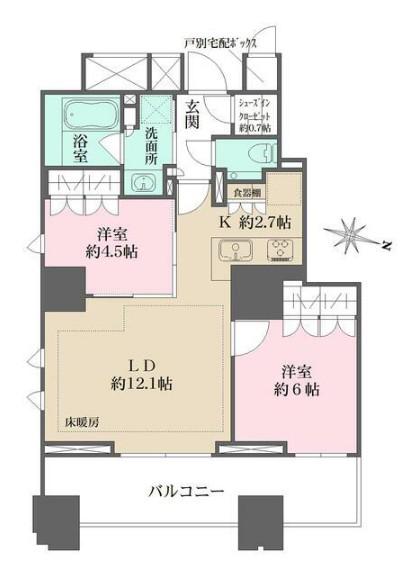 ザ・パークハウス麹町三丁目(2LDK/9階)の間取り写真