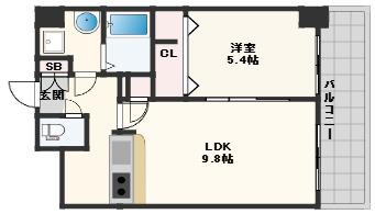 ラムール玉造(1LDK/4階)の間取り写真
