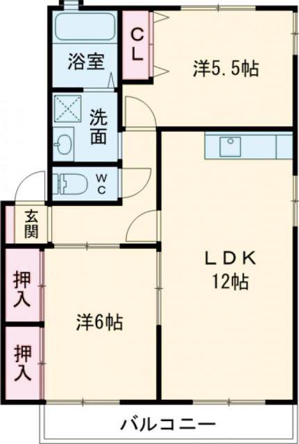 ディアスII(2LDK/1階)の間取り写真