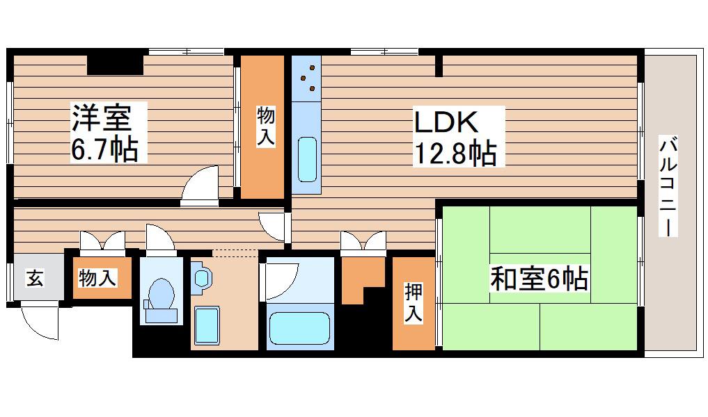 宮城野ハイツ2号棟(2LDK/3階)の間取り写真