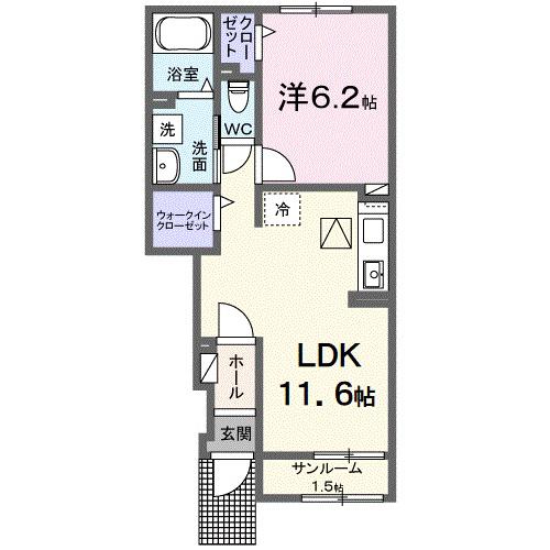 イーストウッドII(1LDK/1階)の間取り写真