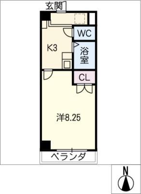 グローバルハイツ原(1K/3階)の間取り写真