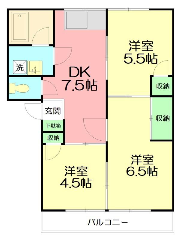 アルファルス2(3DK/1階)の間取り写真