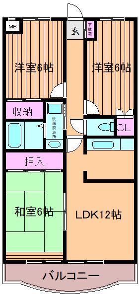 ウィーブ北町(3LDK/4階)の間取り写真