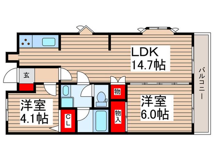 ベレーシース西原(2LDK/1階)の間取り写真
