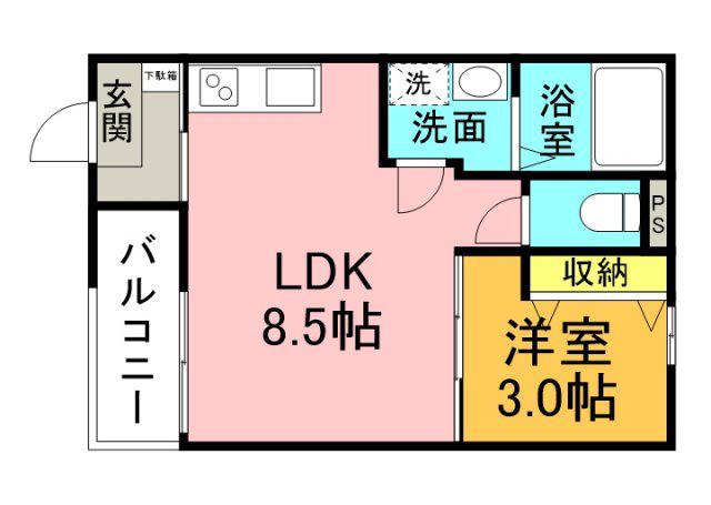BAYSIA宇品(1LDK/2階)の間取り写真