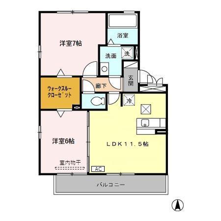 ウエスト ミエール A(2LDK/1階)の間取り写真