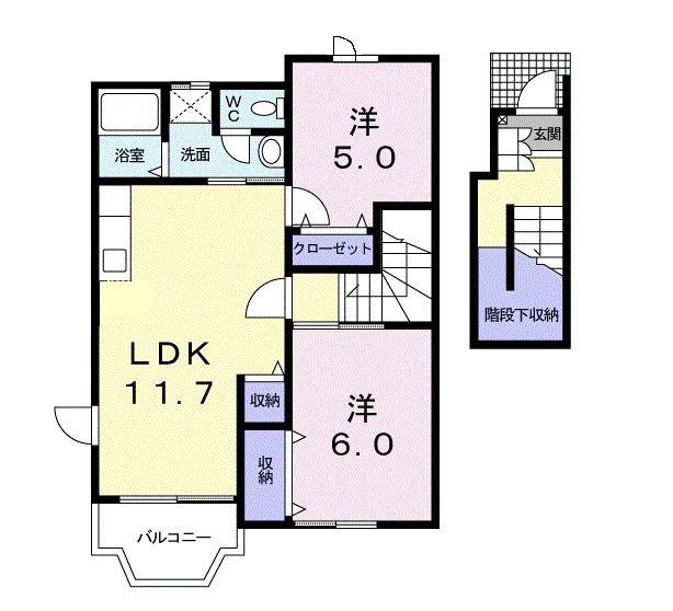 グランシェルA(2LDK/2階)の間取り写真