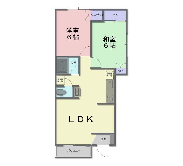 岡田ハイツB(2LDK/1階)の間取り写真
