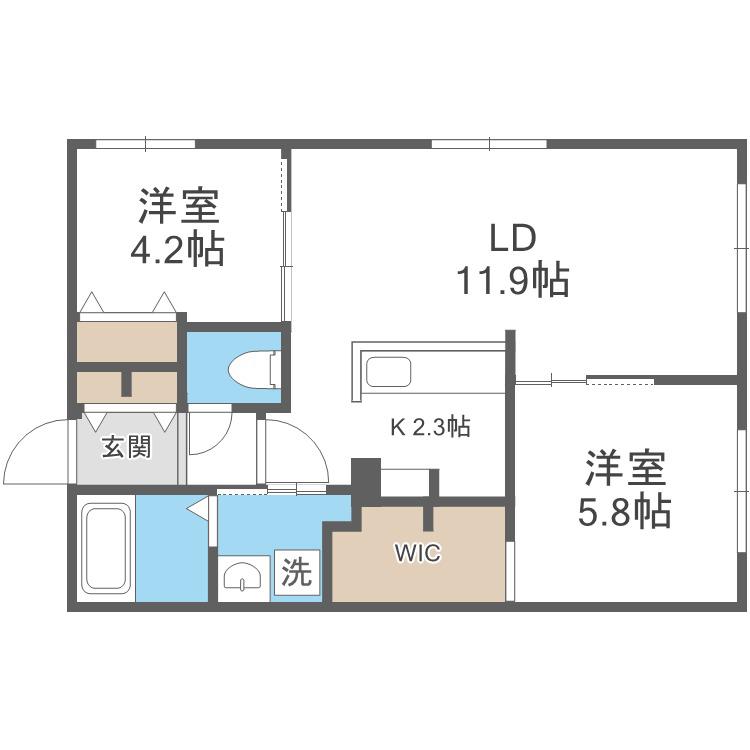 エアフォルク学園前(2LDK/2階)の間取り写真
