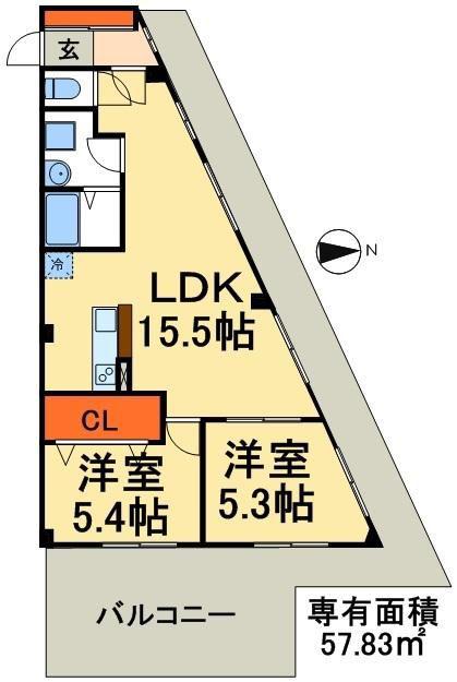 ハイツヒルトップ(2LDK/2階)の間取り写真