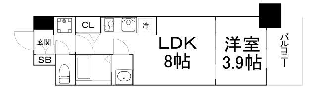 プレサンス堺筋本町エグゼブラン(1LDK/2階)の間取り写真