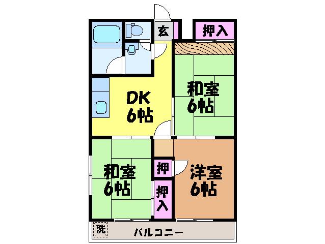 松山南ハイツ(3DK/3階)の間取り写真