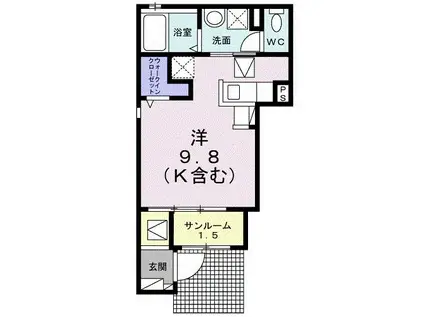 ピースフルライフ(1K/1階)の間取り写真