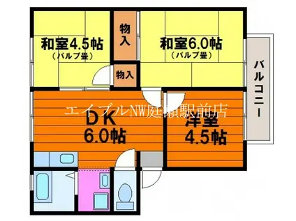 エレガンス西市 E棟(3DK/1階)の間取り写真