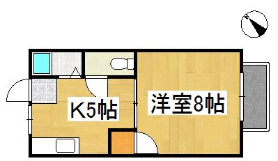 茶屋町エビスコーポ(1K/2階)の間取り写真