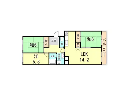 塚口ハウス2号棟(3LDK/1階)の間取り写真