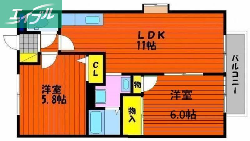 インペリアルパレスB(2LDK/2階)の間取り写真