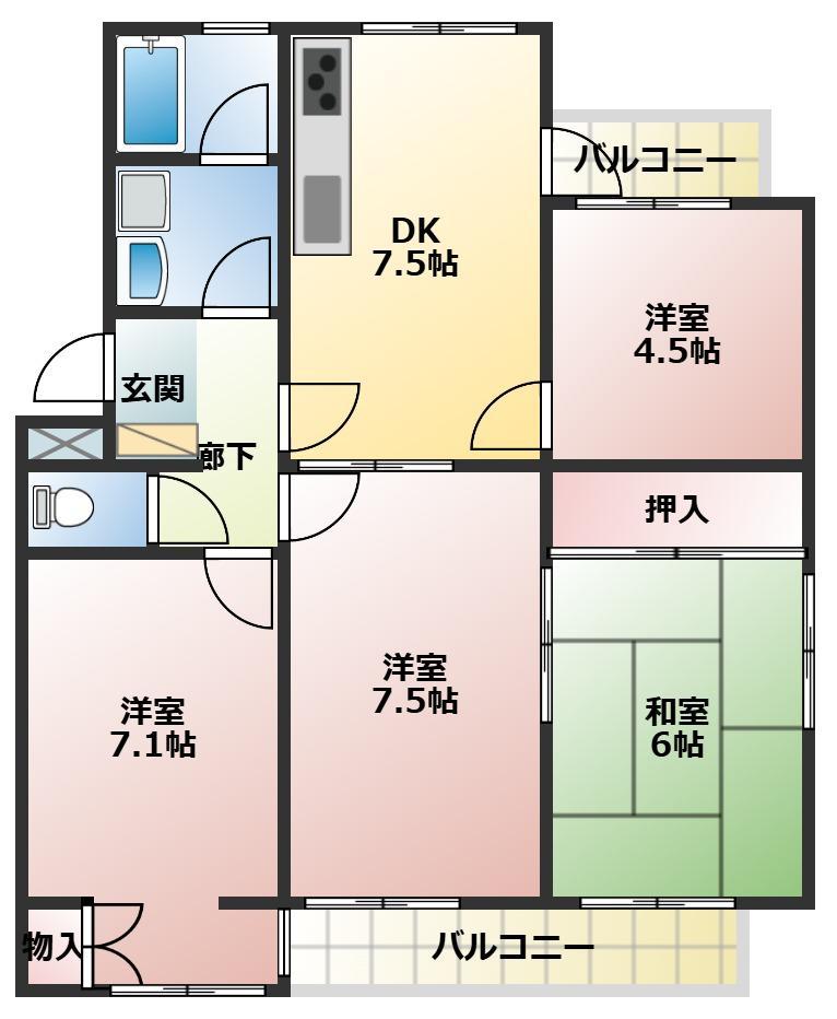 ゴールデンハウス小坂井(4DK/4階)の間取り写真