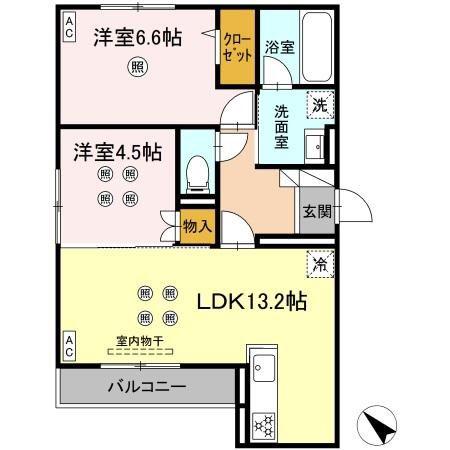 D-ROOM半道橋(2LDK/3階)の間取り写真