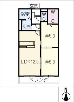 カーサ デルソーレ(2LDK/2階)の間取り写真