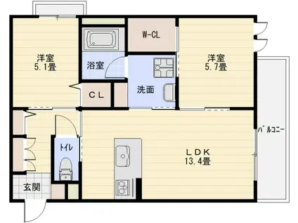シャーメゾン ジーコ―ト ホウゼンジ(2LDK/3階)の間取り写真