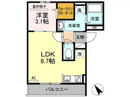アプリコット美里(1LDK/3階)の間取り写真