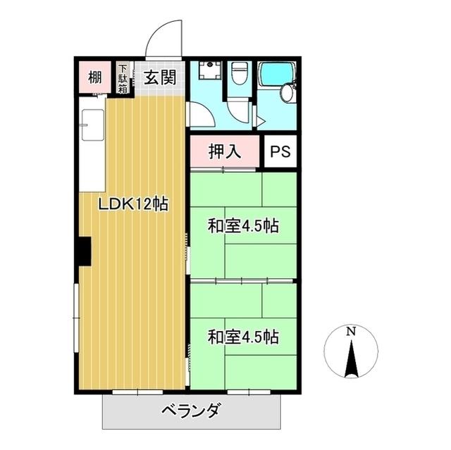 カルム津山ビル(2LDK/2階)の間取り写真