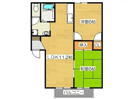 メロディーハイツ国分A棟(2LDK/2階)の間取り写真