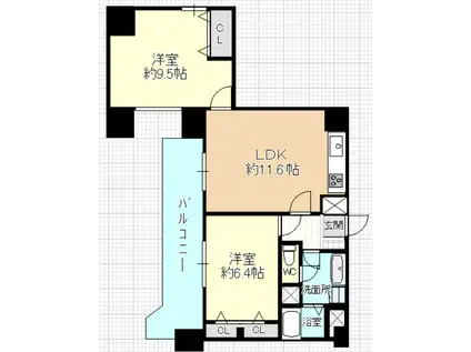 シャンボール第二片平(2LDK/6階)の間取り写真