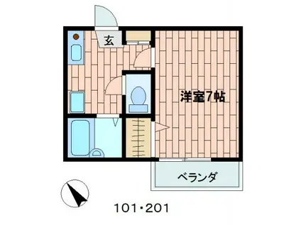 サントピアKII(1K/2階)の間取り写真