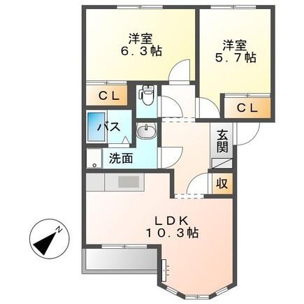 サンパレス(2LDK/2階)の間取り写真