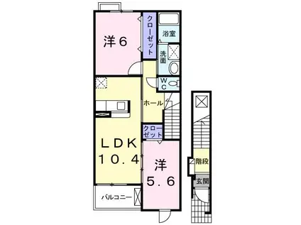ヴィラオーシャンB(2LDK/2階)の間取り写真