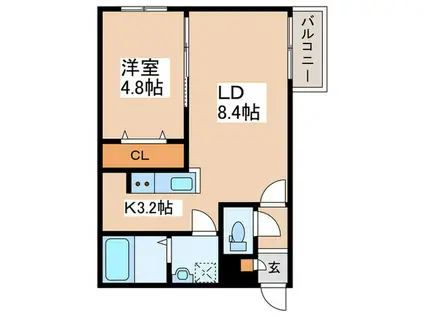 LEVANTE月寒西(1LDK/4階)の間取り写真