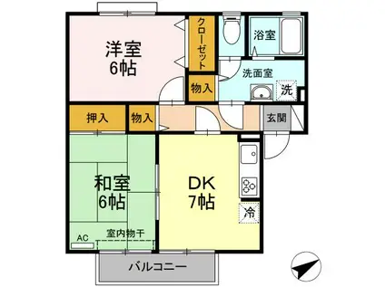 シャトル沖浜A(2DK/2階)の間取り写真