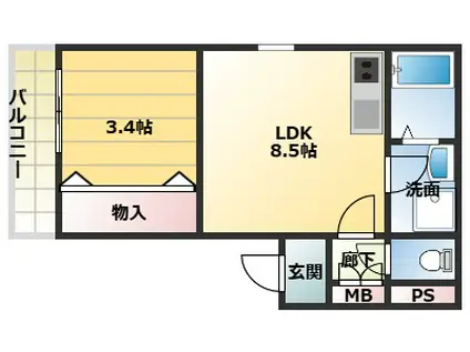 ジーメゾン守口藤田(1LDK/1階)の間取り写真