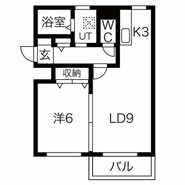 スカイハイツ伏見(1LDK/2階)の間取り写真