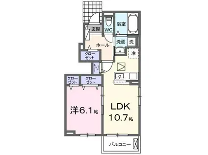 イーストブルー II(1LDK/1階)の間取り写真